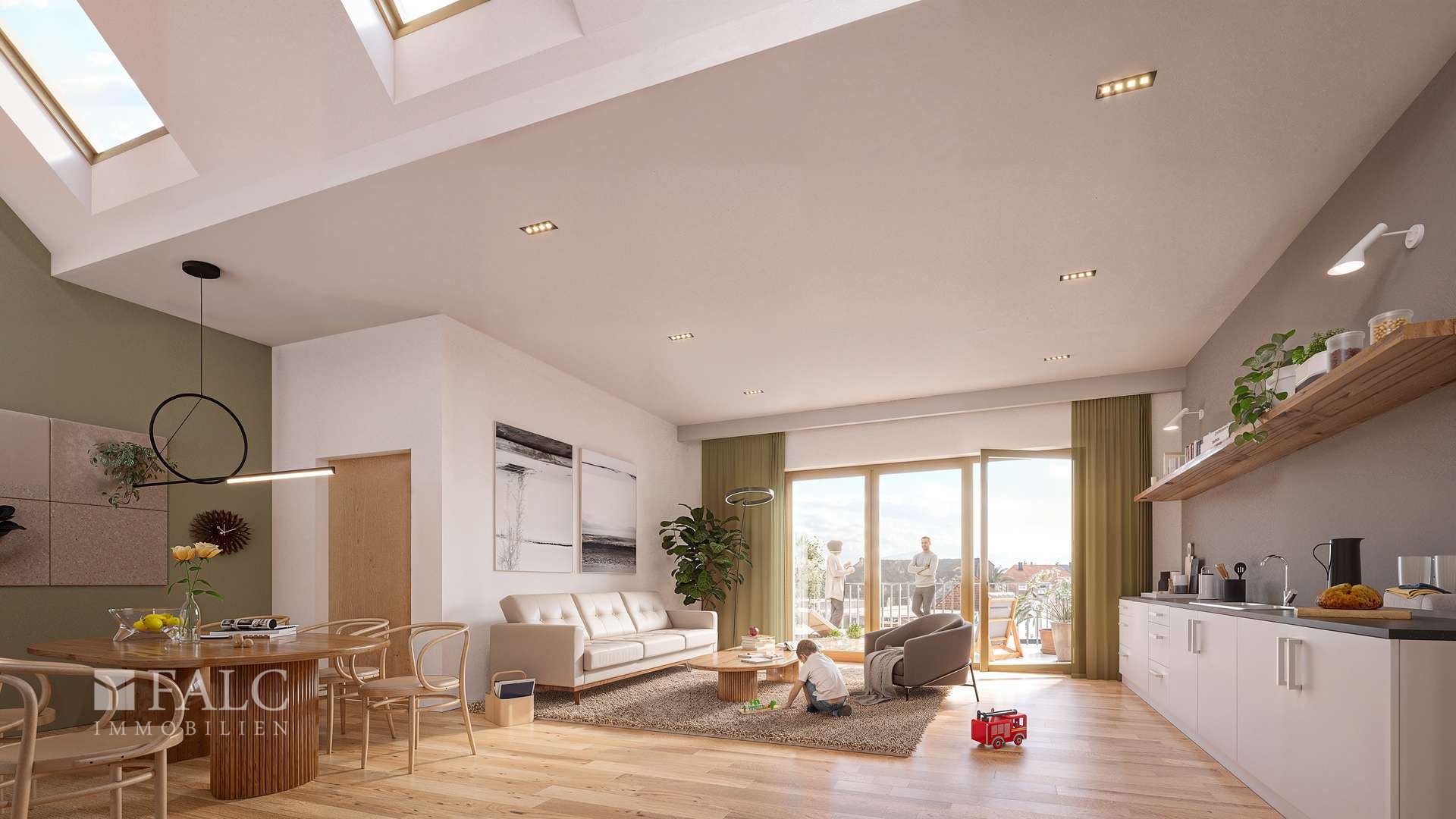 Visualisierung Wohnbereich Penthouse Wohnung 